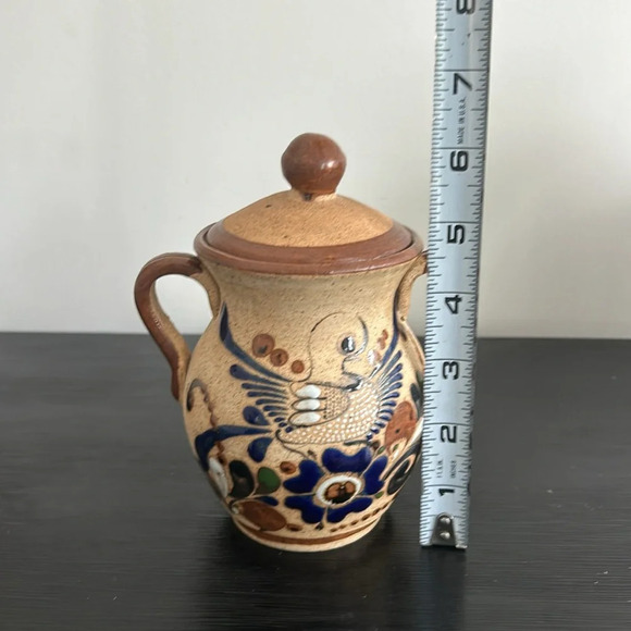 Tonala Mexican  Pottery Folk Art With Lid Double Handle Floral Bird Design - Picture 10 of 14